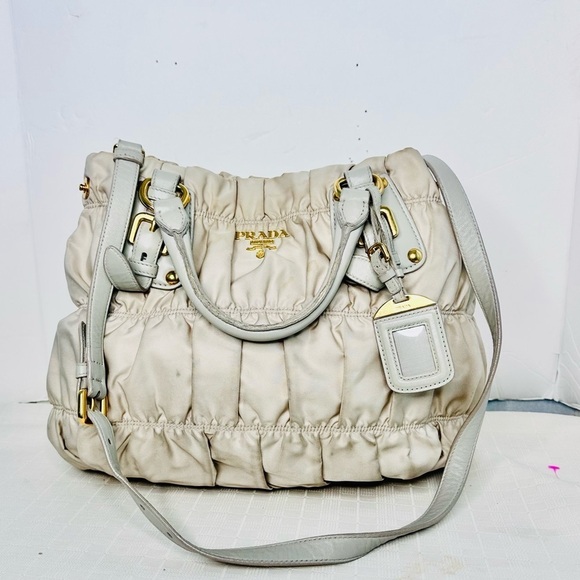 Prada Tessuto Gaufre Satchel in pale Grey/ Gold - Picture 11 of 17